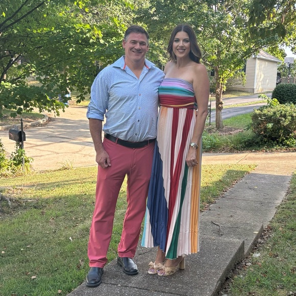 TRENDY VIRAL rainbow Multicolor Striped pleated strapless Maxi Dress *2 for 20* - Picture 3 of 13